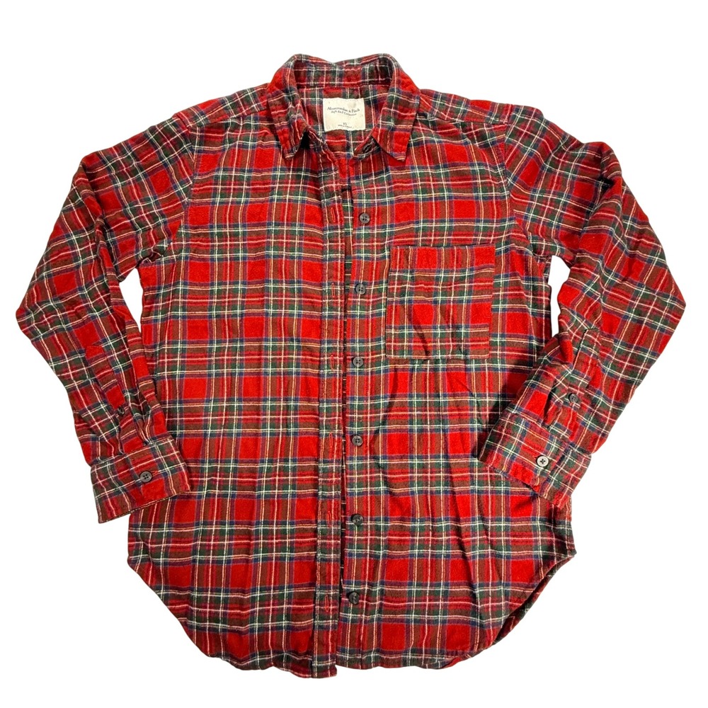 Abercrombie & Fitch Soft Collection Red Plaid Flannel Shirt Women XS Long Sleeve